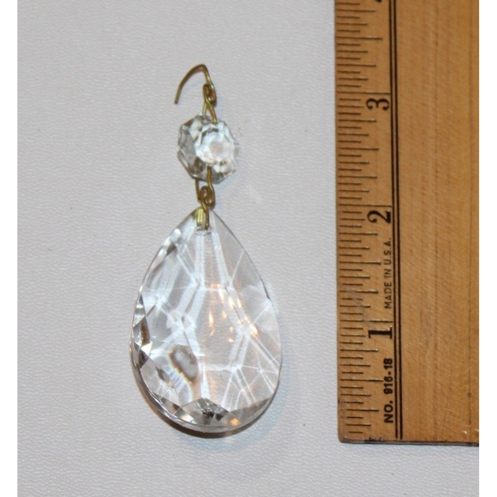 set of 10 vintage chandelier prisms clear glass teardrop faceted 2-piece - Picture 3 of 13